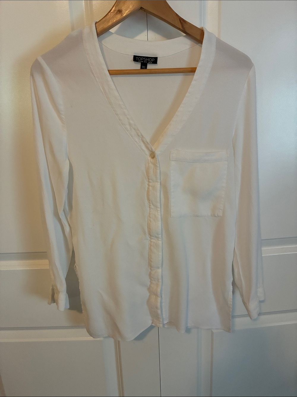 Topshop White V-Neck Button Down Pocket Blouse